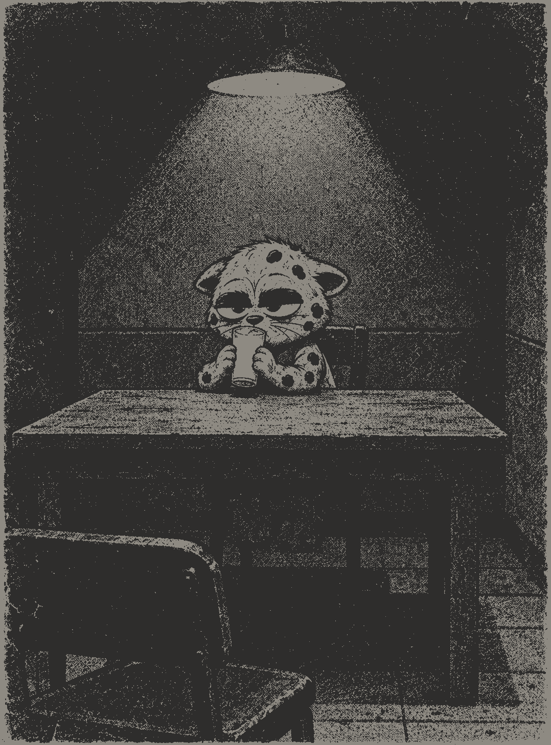 The subject under the lamp, drinking the milk